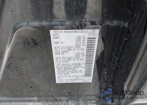 2022 Nissan Murano Sl Intelligent Awd из США, поврежденный, VIN 5N1AZ2CS2NC111119